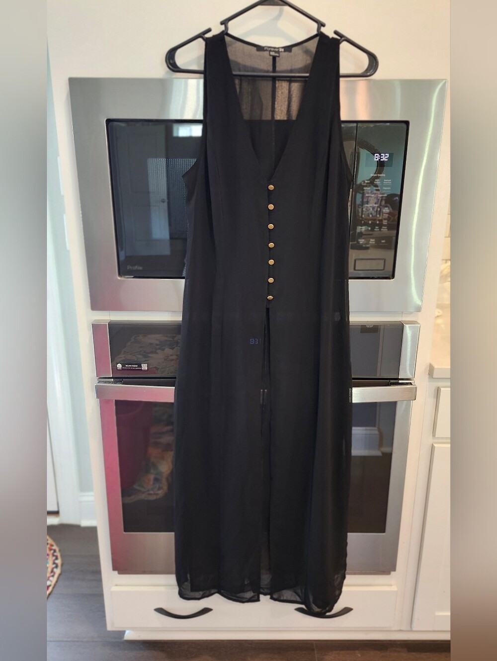Forever 21 Black Sleeveless Sheer Maxi Dress with Gold Button Front